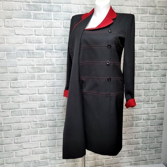 Mary McFadden Womens 12 Black Red Double Breasted Wrap Career Casual Dress Y2K - Picture 8 of 9